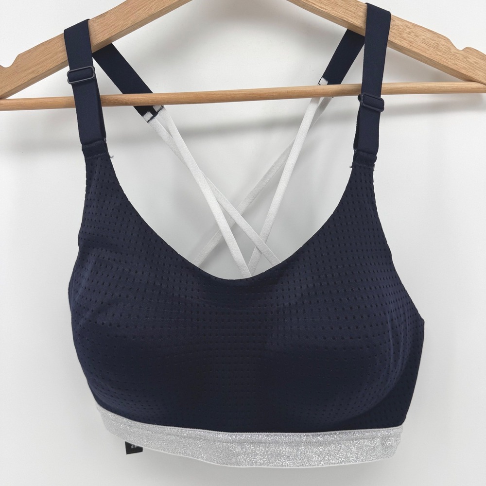 Lightweight by Victoria's Sport Bra 32D Navy Blue Silver Strappy Mesh Workout